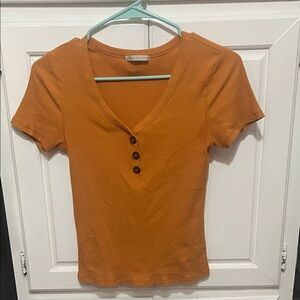 Zara Rust Short Sleeve V-Neck Top
